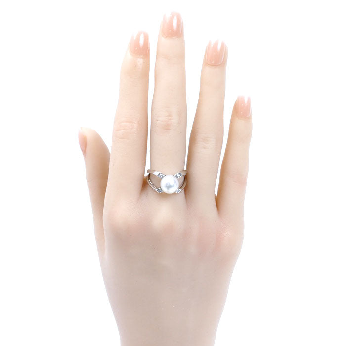 MIKIMOTO ミキモト K18WG ホワイトゴールド Mコレクション リング・指輪 PYR-1809U アコヤパール約8.6mm ダイヤモンド 10号 6.3g レディース【中古】【美品】