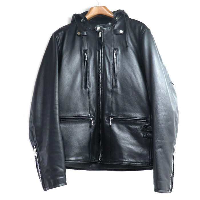 KADOYA カドヤ シングル ライダース パーカー ジャケット ライダースジャケット ブラック 
LL メンズ【中古】【美品】