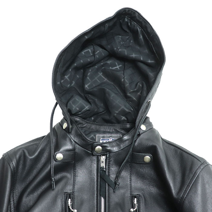KADOYA カドヤ シングル ライダース パーカー ジャケット ライダースジャケット ブラック 
LL メンズ【中古】【美品】
