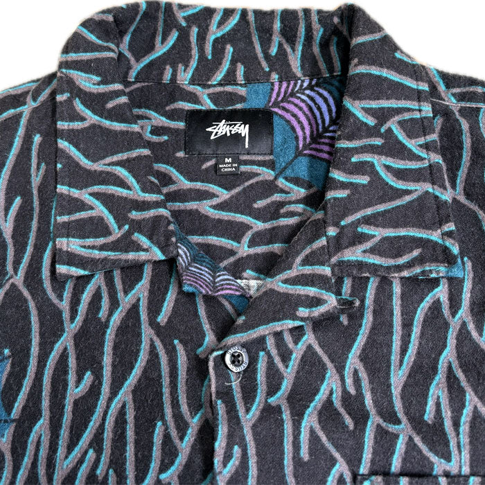 STUSSY ステューシー スパイダー ウェブ フランネル 長袖シャツ ブラック/マルチ M Spider Web Flannel メンズ【中古】