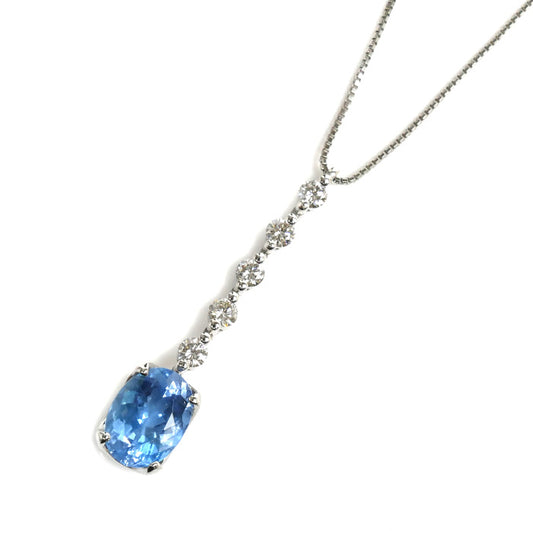 Pt900プラチナ Pt850プラチナ ネックレス アクアマリン3.40ct ダイヤモンド0.64ct 9.0g ～45cm フリーチェーン レディース【中古】