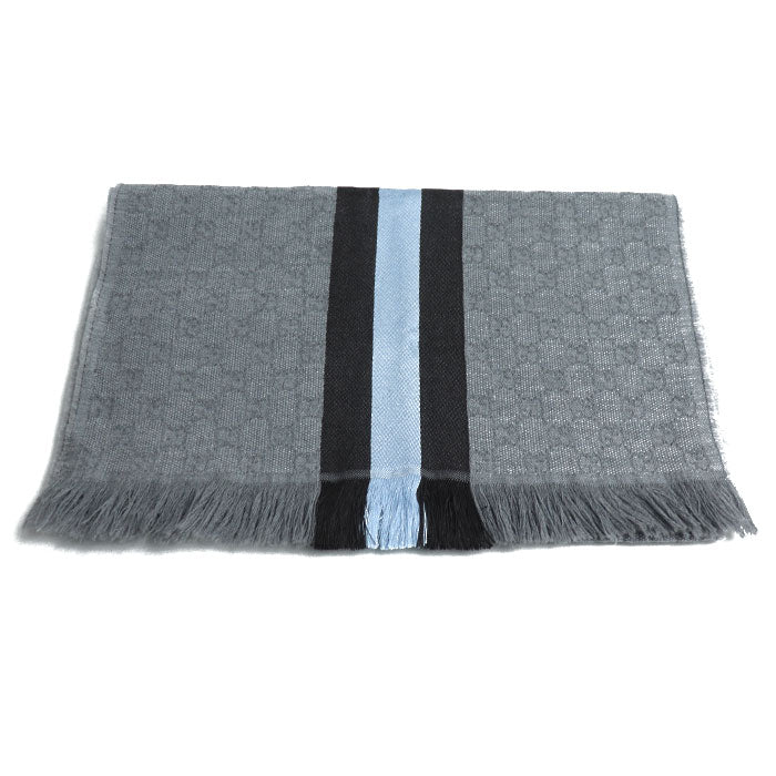 GUCCI グッチ シェリーライン マフラー グレー/ブラウン/スカイブルー 147351 4G704 1469 ユニセックス【中古】【美品】