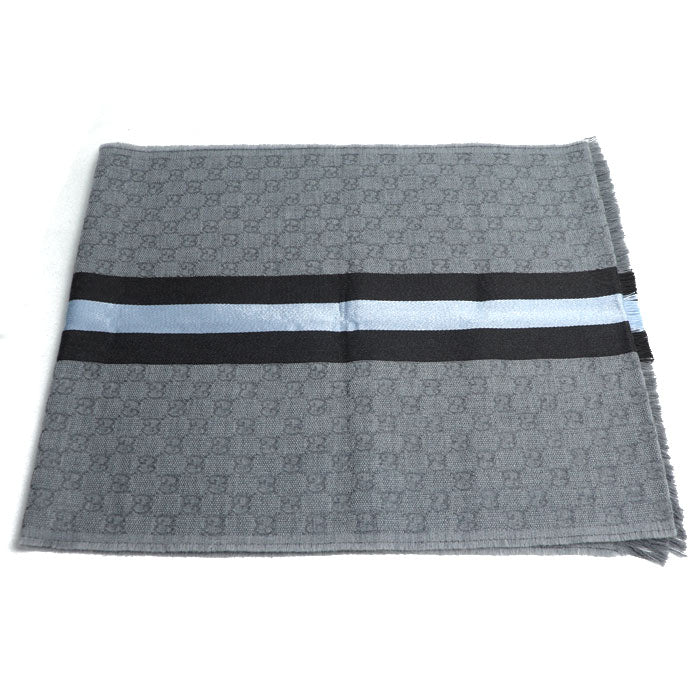 GUCCI グッチ シェリーライン マフラー グレー/ブラウン/スカイブルー 147351 4G704 1469 ユニセックス【中古】【美品】