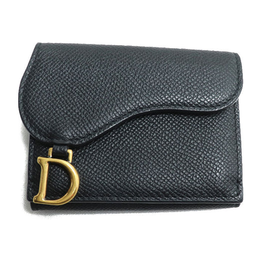 Christian Dior クリスチャンディオール サドル コンパクト ウォレット 三つ折り財布 ブラック S5653CBAA レディース【中古】【美品】