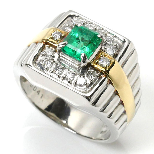 Pt900プラチナ K18YG イエローゴールド リング・指輪 エメラルド1.18ct ダイヤモンド0.41ct 22号 20.9g メンズ【中古】