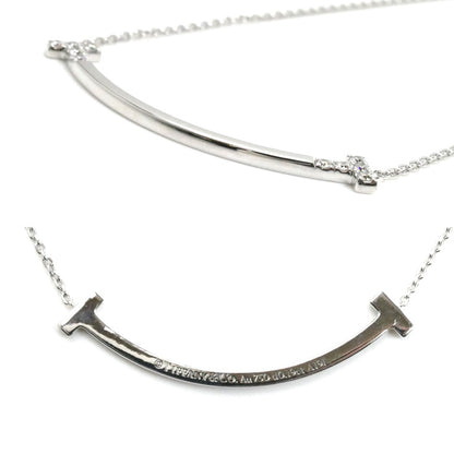 TIFFANY&Co. ティファニー K18WG ホワイトゴールド Tスマイル ミディアム ネックレス 74957293 ダイヤモンド 5.7g 41/46cm レディース【中古】【美品】