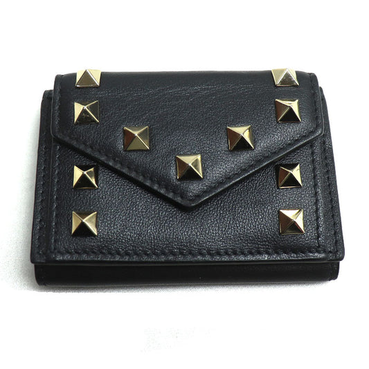 Valentino Garavani ヴァレンティノ・ガラヴァーニ ロックスタッズ スモールウォレット 三つ折り財布 ブラック W2P0Q47 レディース【中古】