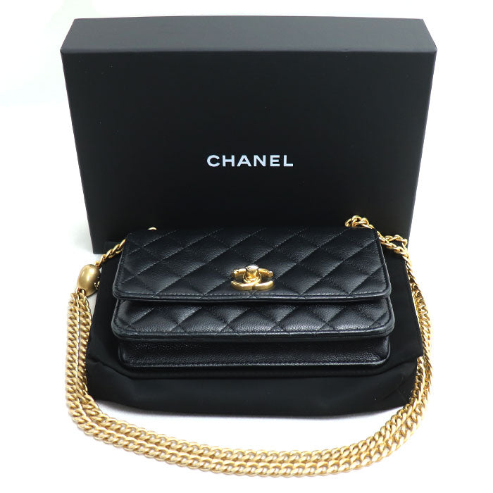 CHANEL シャネル マトラッセ チェーンウォレット 長財布 ブラック AP3201 レディース【中古】