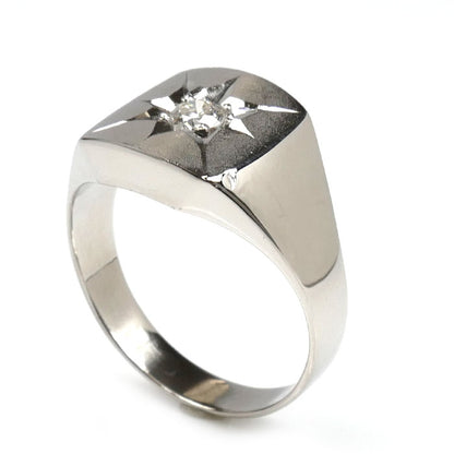 Pt900プラチナ 印台 リング・指輪 ダイヤモンド0.20ct 19号 13.7g メンズ【中古】