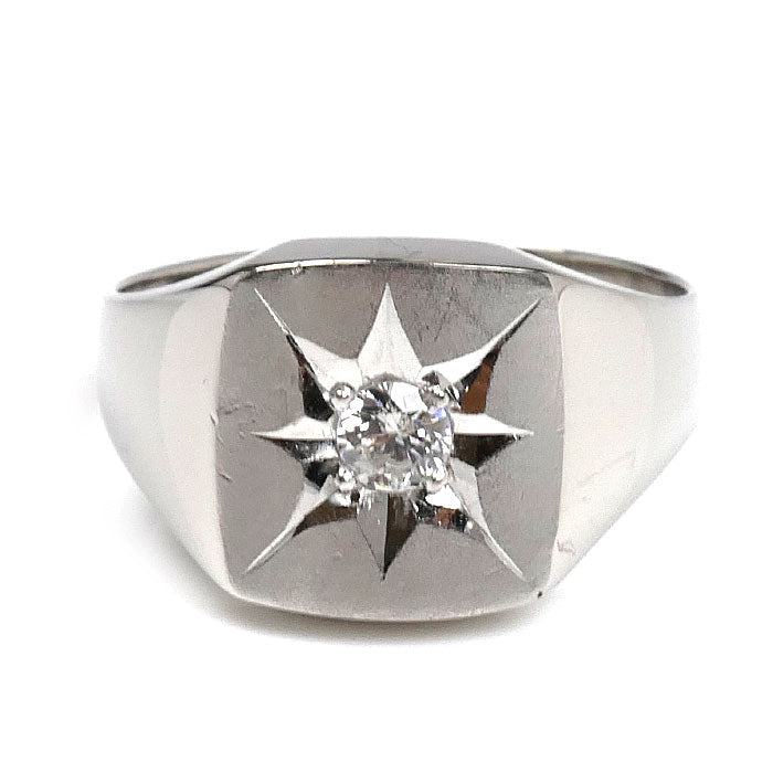 Pt900プラチナ 印台 リング・指輪 ダイヤモンド0.20ct 19号 13.7g メンズ【中古】