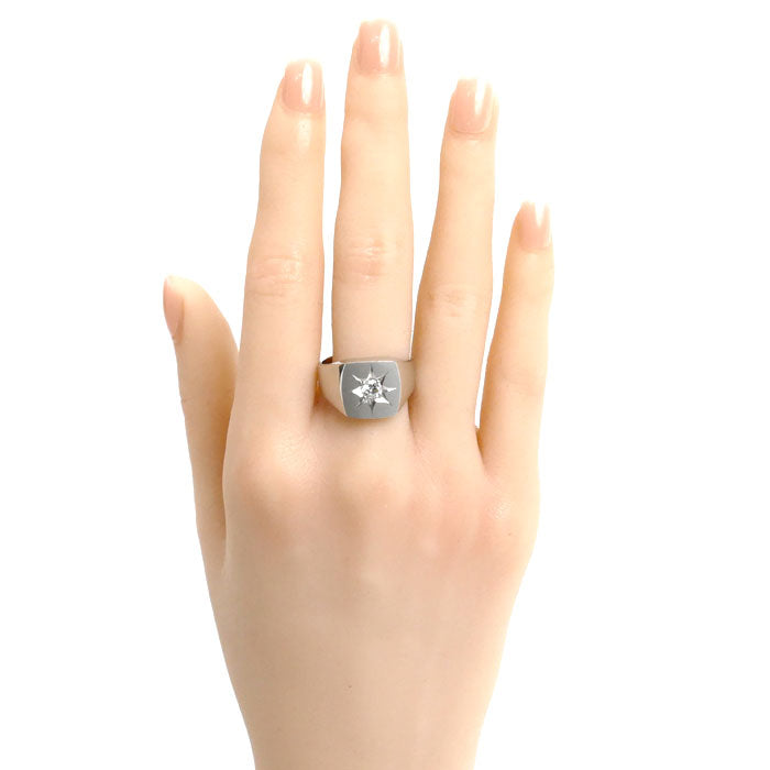 Pt900プラチナ 印台 リング・指輪 ダイヤモンド0.26ct 18号 19.1g メンズ【中古】