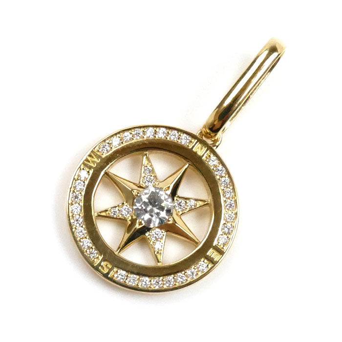 K18YG イエローゴールド 羅針盤 ペンダントトップ ダイヤモンド0.209ct/0.2ct 4.3g レディース【中古】【美品】