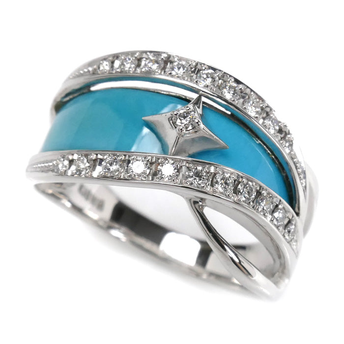 Hiko 松井久子 K18WG ホワイトゴールド リング・指輪 ダイヤモンド0.24ct ターコイズ 14号 7.5g レディース【中古】【美品】