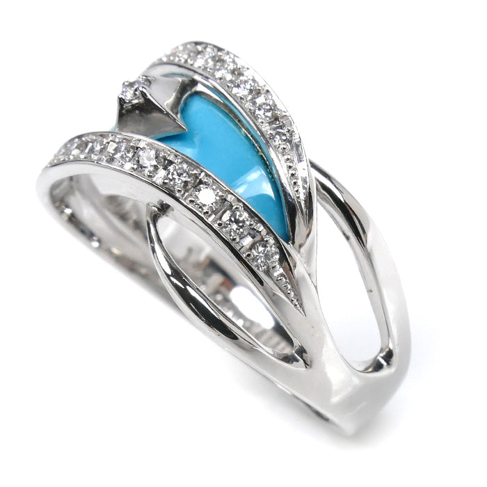 Hiko 松井久子 K18WG ホワイトゴールド リング・指輪 ダイヤモンド0.24ct ターコイズ 14号 7.5g レディース【中古】【美品】