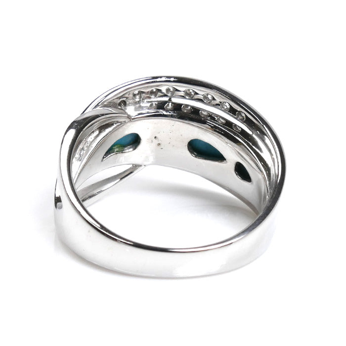 Hiko 松井久子 K18WG ホワイトゴールド リング・指輪 ダイヤモンド0.24ct ターコイズ 14号 7.5g レディース【中古】【美品】