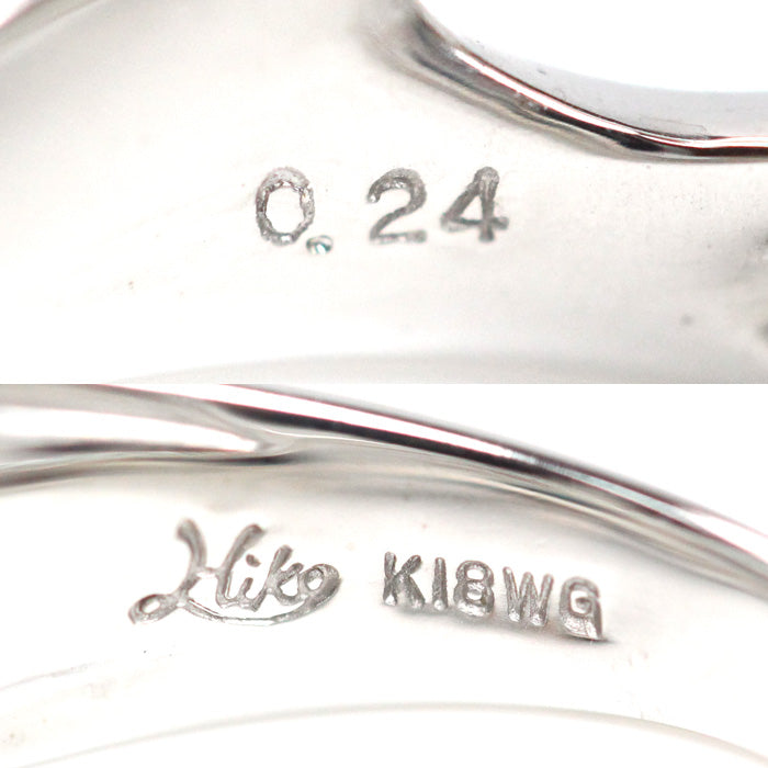 Hiko 松井久子 K18WG ホワイトゴールド リング・指輪 ダイヤモンド0.24ct ターコイズ 14号 7.5g レディース【中古】【美品】