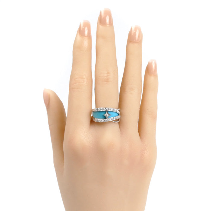 Hiko 松井久子 K18WG ホワイトゴールド リング・指輪 ダイヤモンド0.24ct ターコイズ 14号 7.5g レディース【中古】【美品】