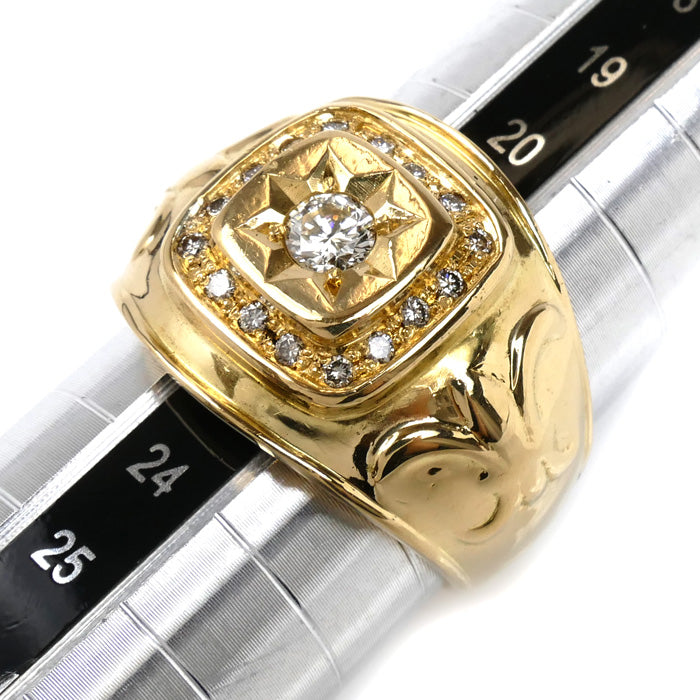 K18YG イエローゴールド リング・指輪 ダイヤモンド0.30ct/0.21ct 22号 28.4g メンズ【中古】