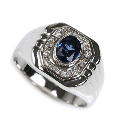 Pt900プラチナ リング・指輪 サファイア1.03ct ダイヤモンド0.10ct 23.5号 14.7g メンズ【中古】【美品】