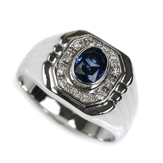 Pt900プラチナ リング・指輪 サファイア1.03ct ダイヤモンド0.10ct 23.5号 14.7g メンズ【中古】【美品】