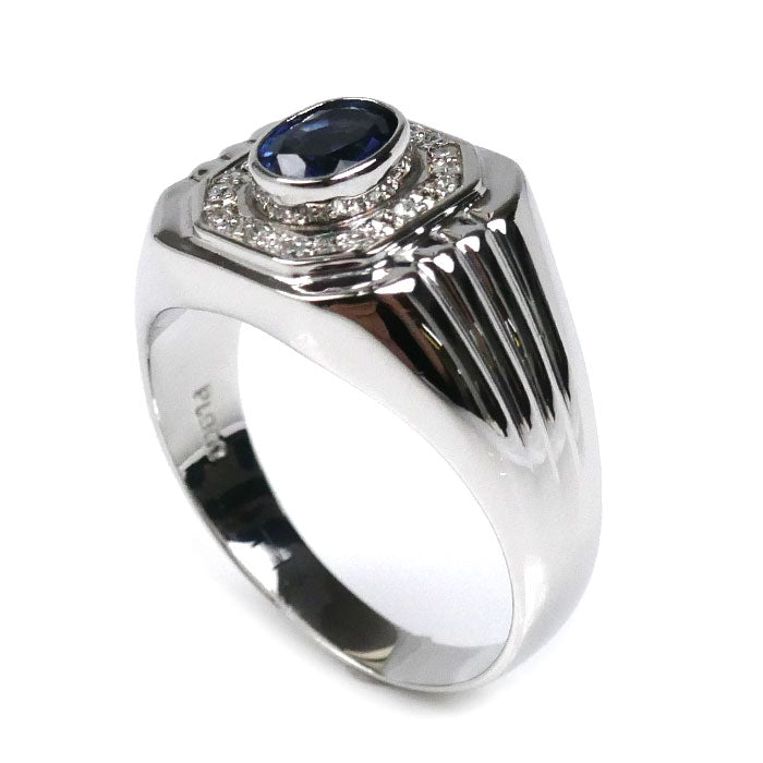 Pt900プラチナ リング・指輪 サファイア1.03ct ダイヤモンド0.10ct 23.5号 14.7g メンズ【中古】【美品】