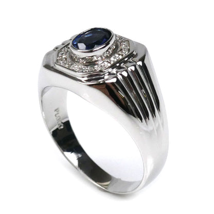 Pt900プラチナ リング・指輪 サファイア1.03ct ダイヤモンド0.10ct 23.5号 14.7g メンズ【中古】【美品】