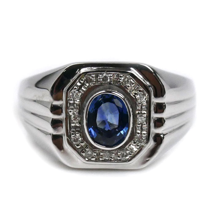 Pt900プラチナ リング・指輪 サファイア1.03ct ダイヤモンド0.10ct 23.5号 14.7g メンズ【中古】【美品】