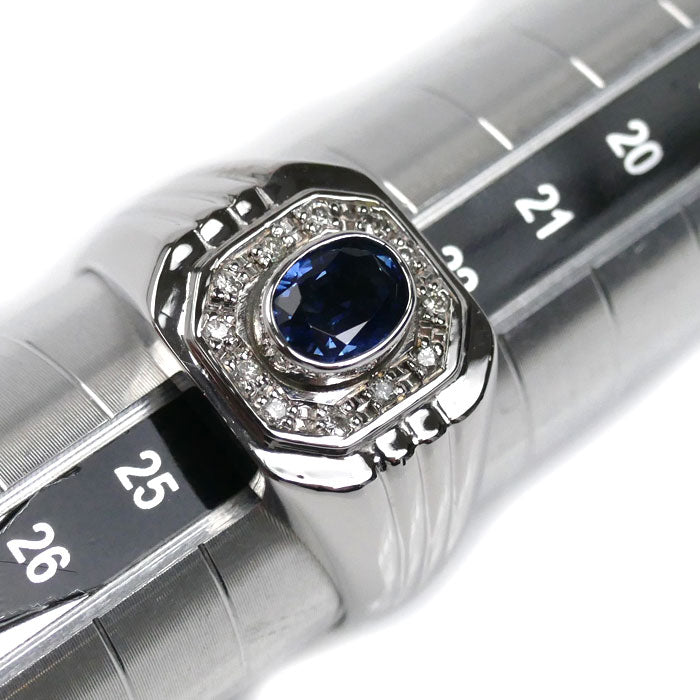 Pt900プラチナ リング・指輪 サファイア1.03ct ダイヤモンド0.10ct 23.5号 14.7g メンズ【中古】【美品】