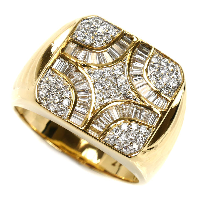 K18YG イエローゴールド 印台 リング・指輪 ダイヤモンド0.72ct/0.47ct 22.5号 13.2g メンズ【中古】【美品】
