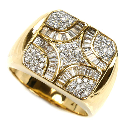 K18YG イエローゴールド 印台 リング・指輪 ダイヤモンド0.72ct/0.47ct 22.5号 13.2g メンズ【中古】【美品】