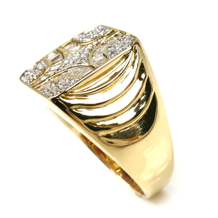 K18YG イエローゴールド 印台 リング・指輪 ダイヤモンド0.72ct/0.47ct 22.5号 13.2g メンズ【中古】【美品】
