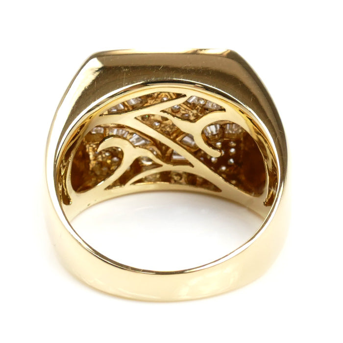 K18YG イエローゴールド 印台 リング・指輪 ダイヤモンド0.72ct/0.47ct 22.5号 13.2g メンズ【中古】【美品】