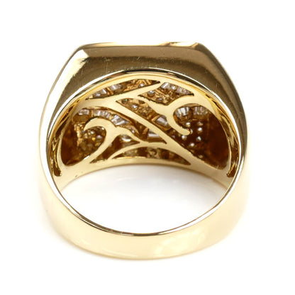 K18YG イエローゴールド 印台 リング・指輪 ダイヤモンド0.72ct/0.47ct 22.5号 13.2g メンズ【中古】【美品】