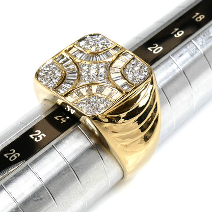 K18YG イエローゴールド 印台 リング・指輪 ダイヤモンド0.72ct/0.47ct 22.5号 13.2g メンズ【中古】【美品】