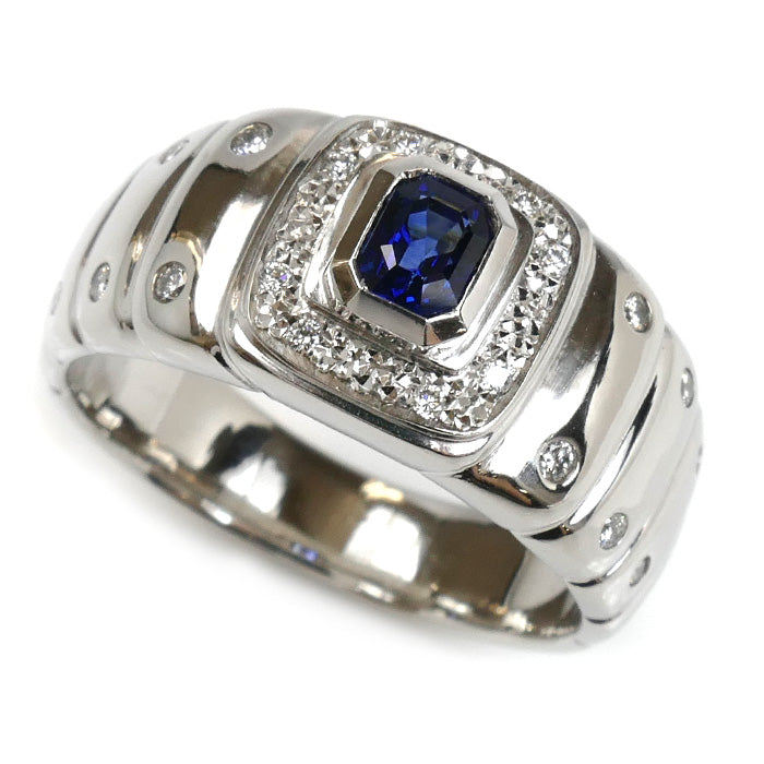 Pt900プラチナ リング・指輪 サファイア0.67ct ダイヤモンド0.24ct 22.5号 22.5g メンズ【中古】【美品】