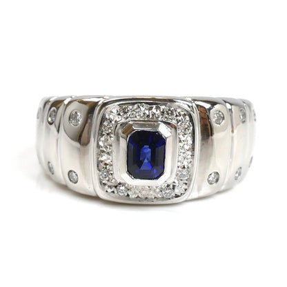 Pt900プラチナ リング・指輪 サファイア0.67ct ダイヤモンド0.24ct 22.5号 22.5g メンズ【中古】【美品】