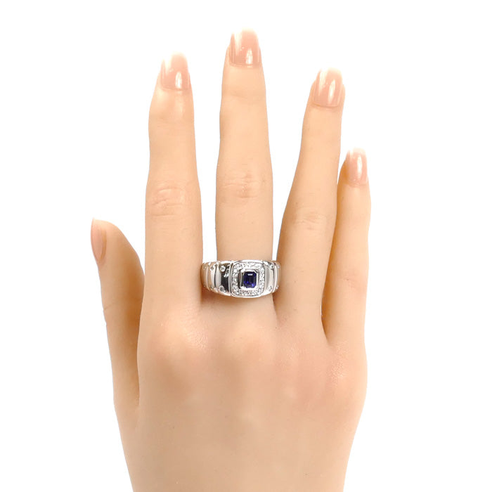 Pt900プラチナ リング・指輪 サファイア0.67ct ダイヤモンド0.24ct 22.5号 22.5g メンズ【中古】【美品】