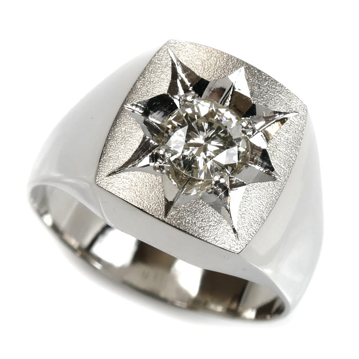 Pt850プラチナ 印台 リング・指輪 ダイヤモンド0.51ct 21号 18.8g メンズ【中古】【美品】