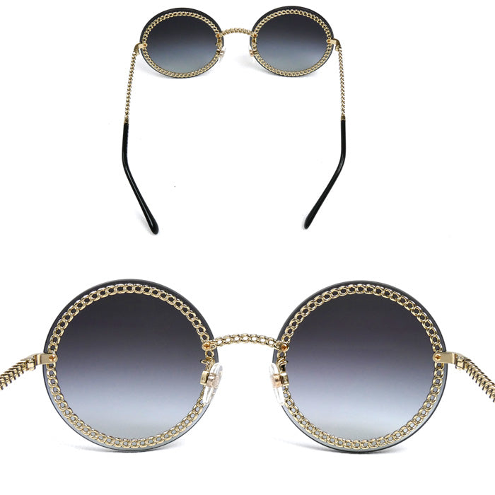 CHANEL シャネル ラウンド サングラス ブラック ゴールド 4245 c.395/S6 58□18 135 3N チェーン付き レディース【中古】