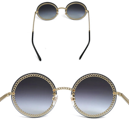 CHANEL シャネル ラウンド サングラス ブラック ゴールド 4245 c.395/S6 58□18 135 3N チェーン付き レディース【中古】