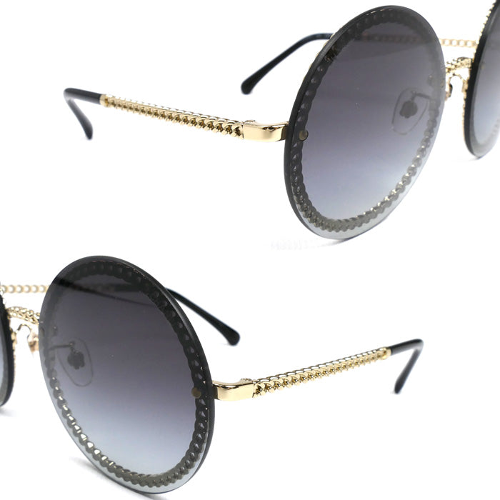 CHANEL シャネル ラウンド サングラス ブラック ゴールド 4245 c.395/S6 58□18 135 3N チェーン付き レディース【中古】