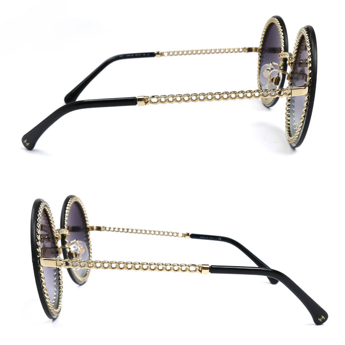 CHANEL シャネル ラウンド サングラス ブラック ゴールド 4245 c.395/S6 58□18 135 3N チェーン付き レディース【中古】