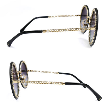 CHANEL シャネル ラウンド サングラス ブラック ゴールド 4245 c.395/S6 58□18 135 3N チェーン付き レディース【中古】