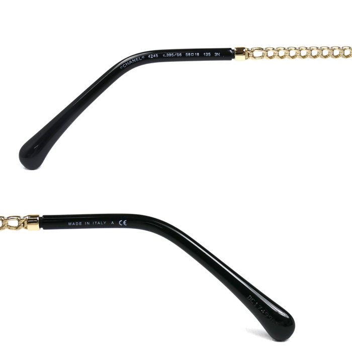 CHANEL シャネル ラウンド サングラス ブラック ゴールド 4245 c.395/S6 58□18 135 3N チェーン付き レディース【中古】