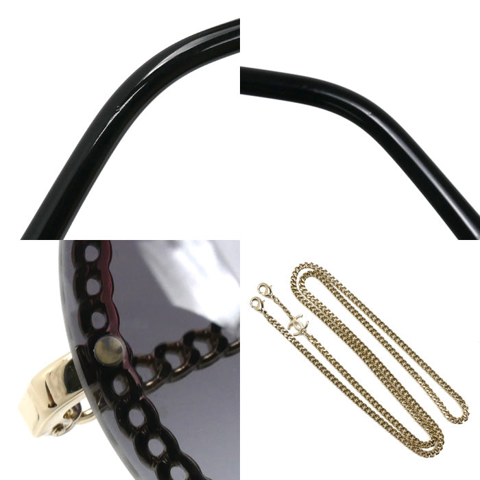 CHANEL シャネル ラウンド サングラス ブラック ゴールド 4245 c.395/S6 58□18 135 3N チェーン付き レディース【中古】