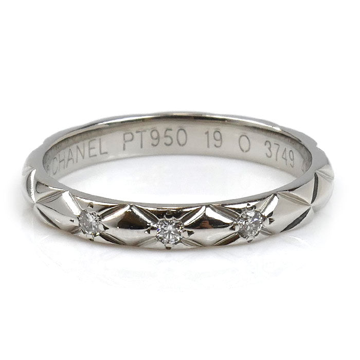 CHANEL シャネル Pt950プラチナ マトラッセ 3Pダイヤ リング・指輪 J2821 ダイヤモンド 6号 46 2.6g レディース【中古】【美品】