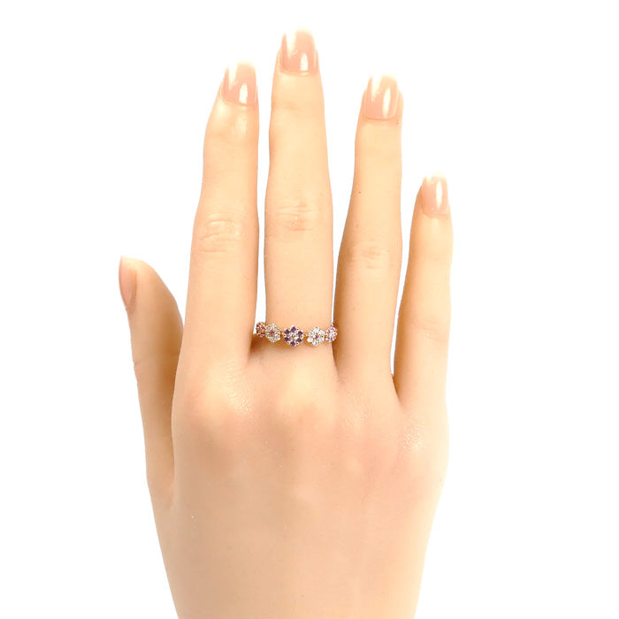 Ponte Vecchio ポンテヴェキオ K18PG ピンクゴールド フラワー モチーフ リング・指輪 JS0413R902P2PG ダイヤモンド0.20ct ピンクサファイア0.28ct 11号 3.3g レディース【中古】【美品】