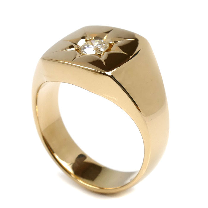 K18YG イエローゴールド 印台 ダイヤ リング・指輪 ダイヤモンド0.33ct 20号 19.2g メンズ【中古】【美品】