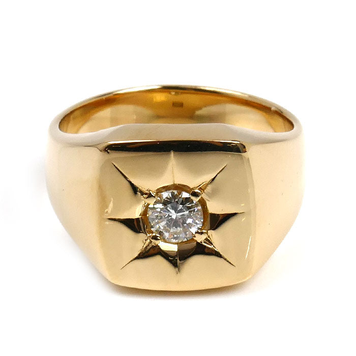 K18YG イエローゴールド 印台 ダイヤ リング・指輪 ダイヤモンド0.33ct 20号 19.2g メンズ【中古】【美品】