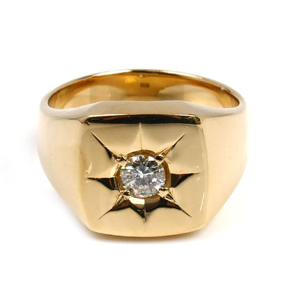 K18YG イエローゴールド 印台 ダイヤ リング・指輪 ダイヤモンド0.33ct 20号 19.2g メンズ【中古】【美品】